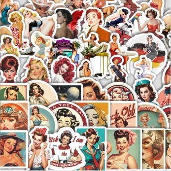 

Stiker Cutting Pack Stiker Vintage Retro Pinup Girls Illustration Mix 3 Isi 100Pcs Series Aesthetic Lucu Keren Untuk Koper Bahan Vynil