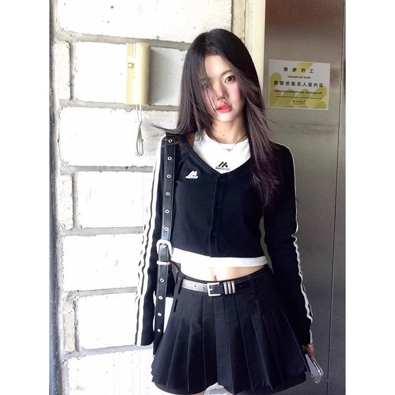 [ COD✅]JelitaCeria Kardigan hitam kaos lengan panjang wanita musim gugur dan musim dingin baru rompi