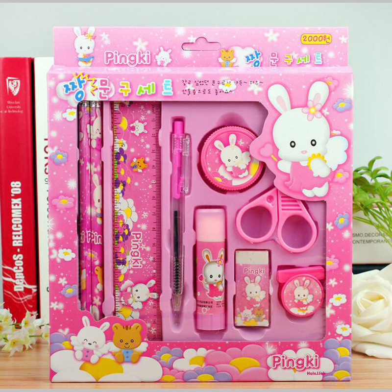 

Kawaii stationery set for kids Cute pencil case for girls ruler eraser Children gift Office School Supplies