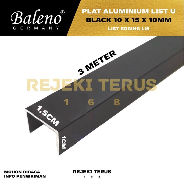 Plat Aluminium List U Hitam 10 x 15 x 10 mm / Lis Edging Interior (1 x 1,5 x 1 cm)