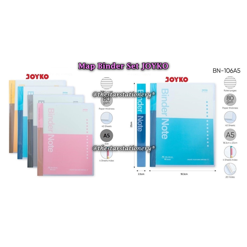 

(1 Biji) GROSIR Map Binder JOYKO BN-106A5 A5 40 Sheets Rings Plastic / JOYKO Binder Note BN-106 A5