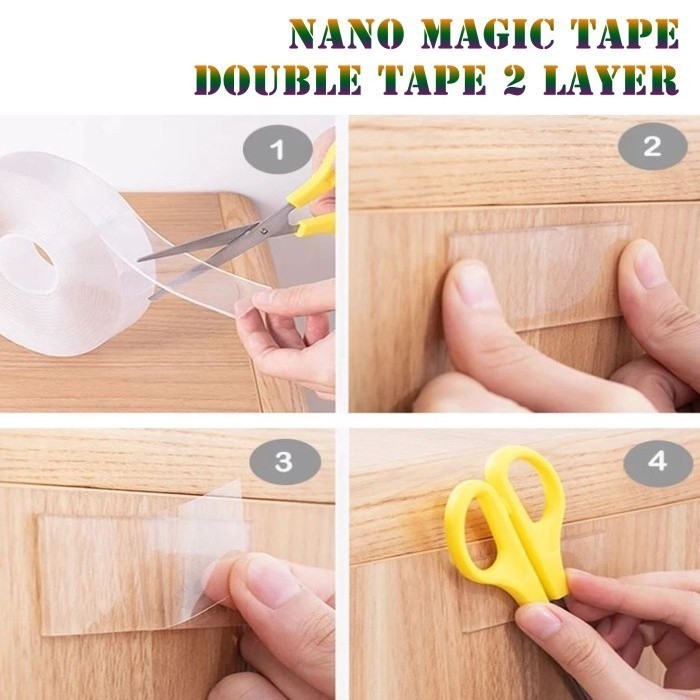 

Double Tape Tip Bening Transparan 2 Dua Sisi Isolasi Lakban Magic Gel Tahan Air Arcylic Washable