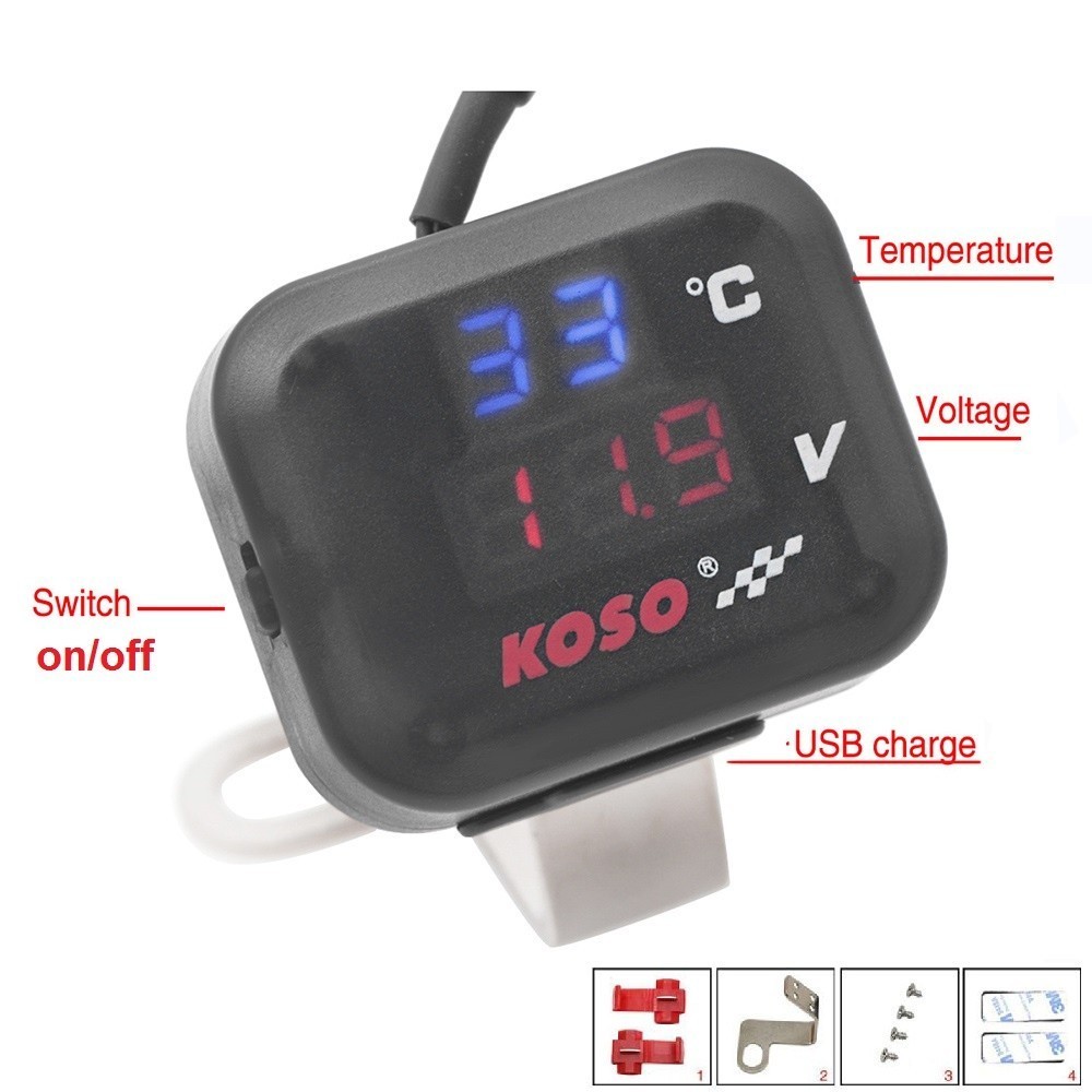 Voltmeter Koso 3 In 1 USB Charger Universal SEMUA MOTOR Anti Air Original Termometer Digital Jam Suh