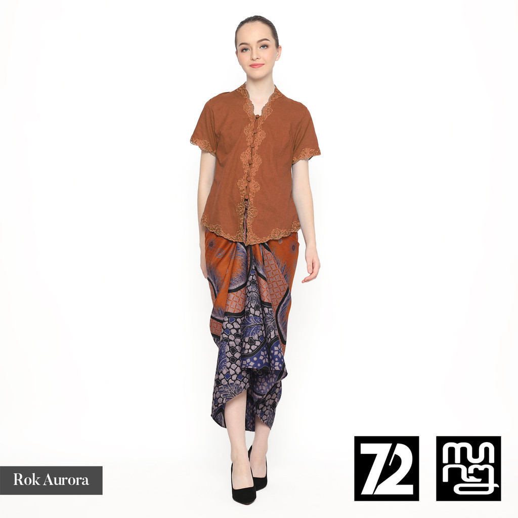 ROK BATIK SPAN Aurora Skirt Lilit Kebaya Instan Modern Wanita Motif Nirwana Warna Orange Ungu 725814