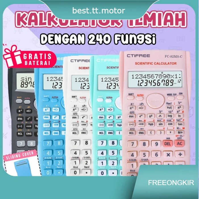 

Kalkulator Scientific Calculator Ilmiah 240 Fungsi Color Function Ujian Sin Cos Tan FC-82MS-C 5 Warna