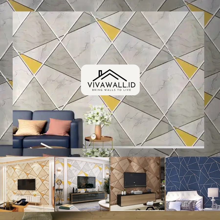 Wallpaper Stiker Dinding Segitiga Piramida Pyramid Abu Pink Kuning Biru Putih Walpaper Sticker GH202