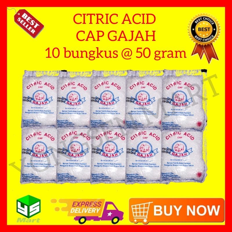 

Citric acid cap gajah 10 pcs bahan tambahan pangan keasaman Asam Sitrat
