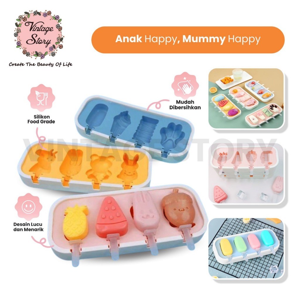 Cetakan Ice Cream Pudding Cokelat Es Serbaguna Silikon Food Grade Bentuk Hewan Buah Lucu