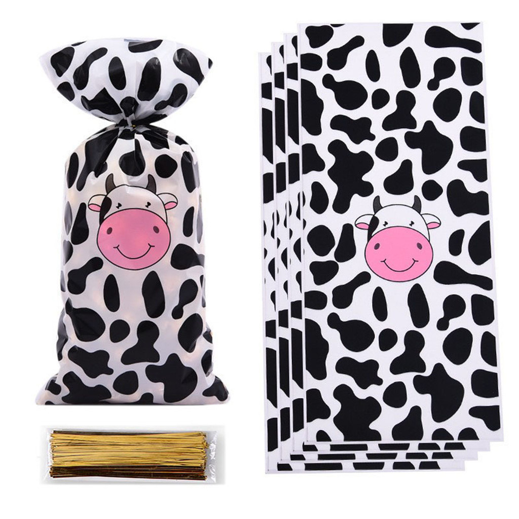 

25Pcs Cow Plastic Print Treat Bags Candy Bags Animal Party Favor for Birthday Party Supplies Storage Bags