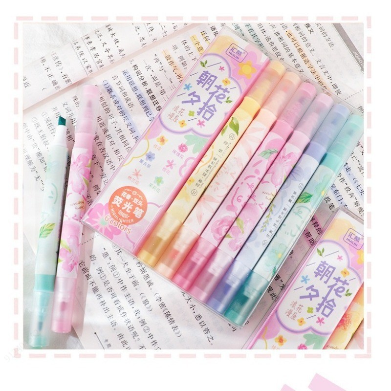 

6pc/set Double Head Pastel Color Fragrance Highlighter Kawaii Stationery Color Marker School Supplies Marker Japanese Stationery