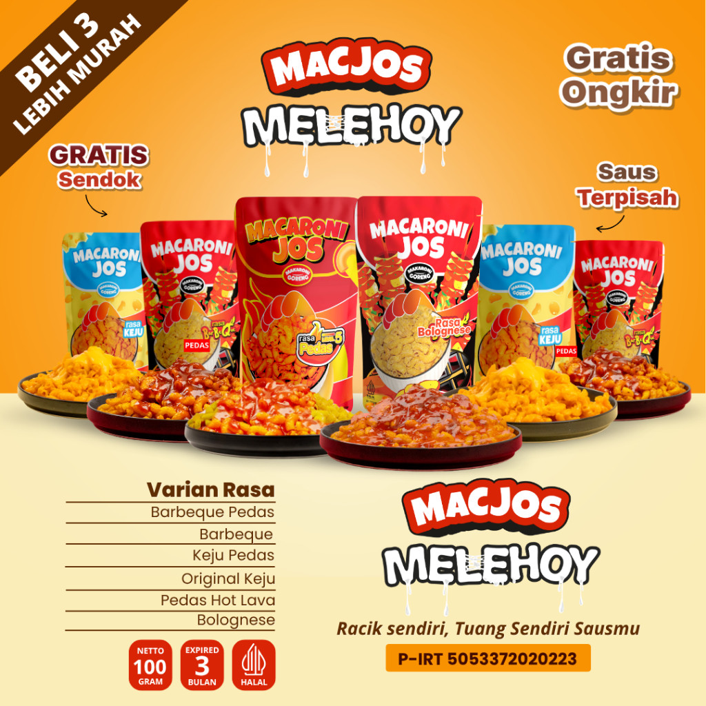 

Emama.store MACJOS Makaroni Melehoy - Isi 100gr Cemilan Makaroni