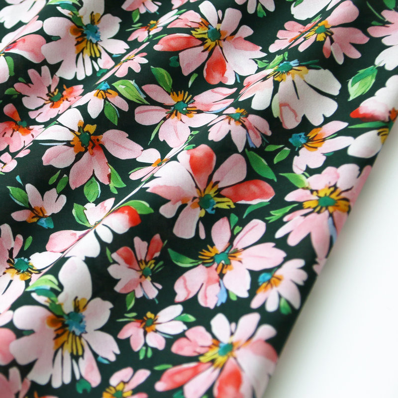 

watercolour petals tana lawn Liberty fabric dark green london cotton tana lawn 100% custom print fabric for dress