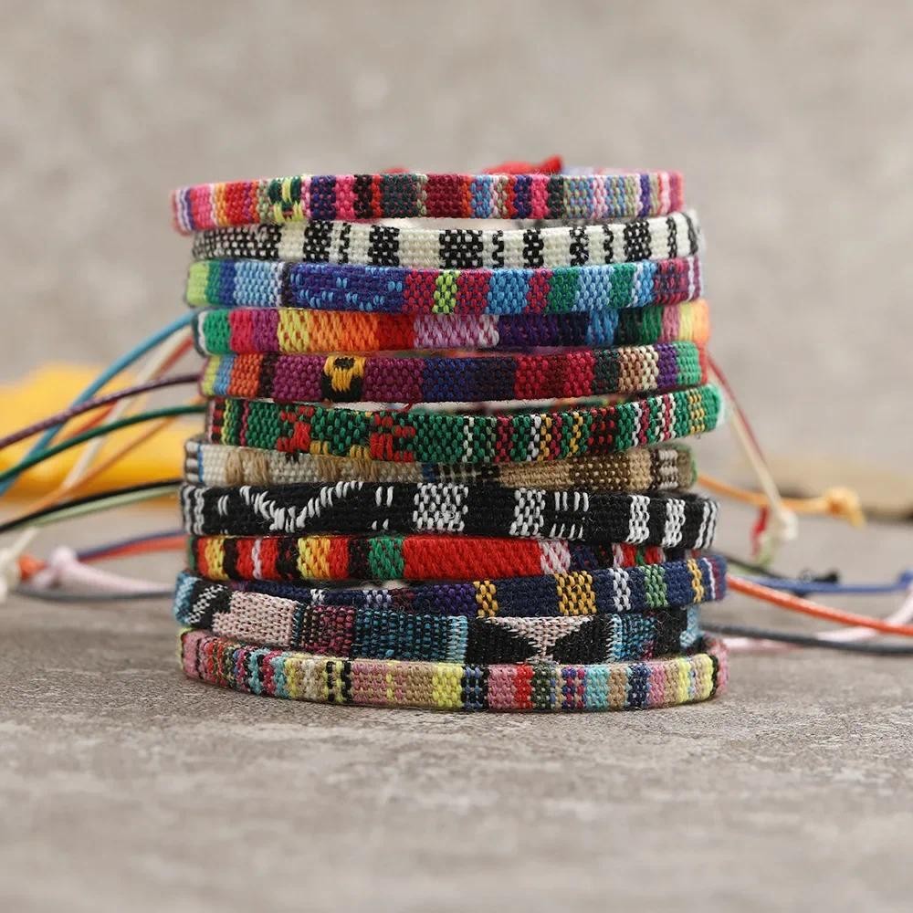 12Pcs Nepal Ethnic Colorful Bracelet Set For Women Bohemia Fabric Braided Rope Wristbands Men Bangle