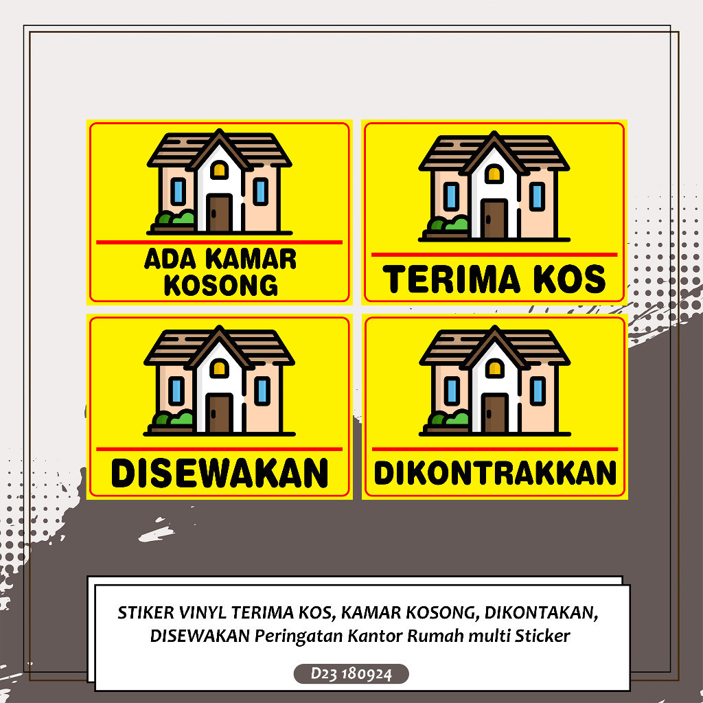 

STIKER VINYL TERIMA KOS, KAMAR KOSONG, DIKONTAKAN, DISEWAKAN Peringatan Kantor Rumah multi Stiker