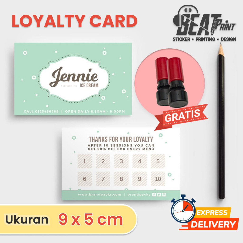 

Cetak Kartu Loyalty Custom 9x5.5cm — Laminasi Doff + BONUS Stempel Mini! | Desain Bebas | Beat Print