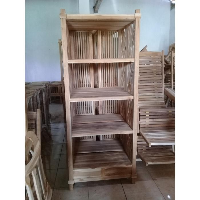 PREMIUM Rak Buku Minimalis Kayu Jati Mebel Jepara MENTAH