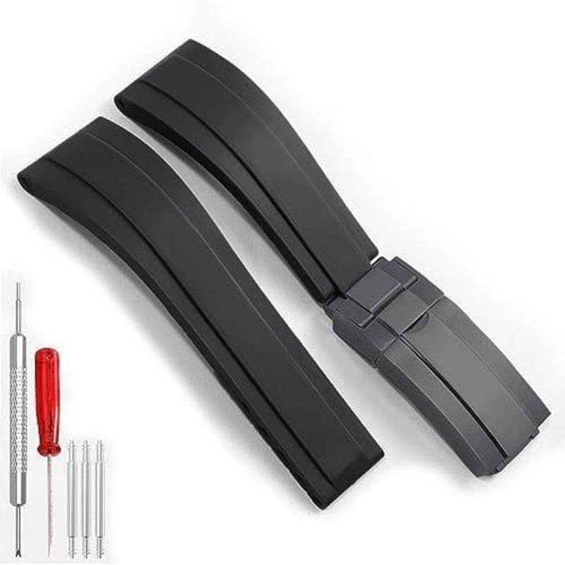 Rolex daytona strap tali jam tangan buckle obeng pin pen 20mm rubber karet pria