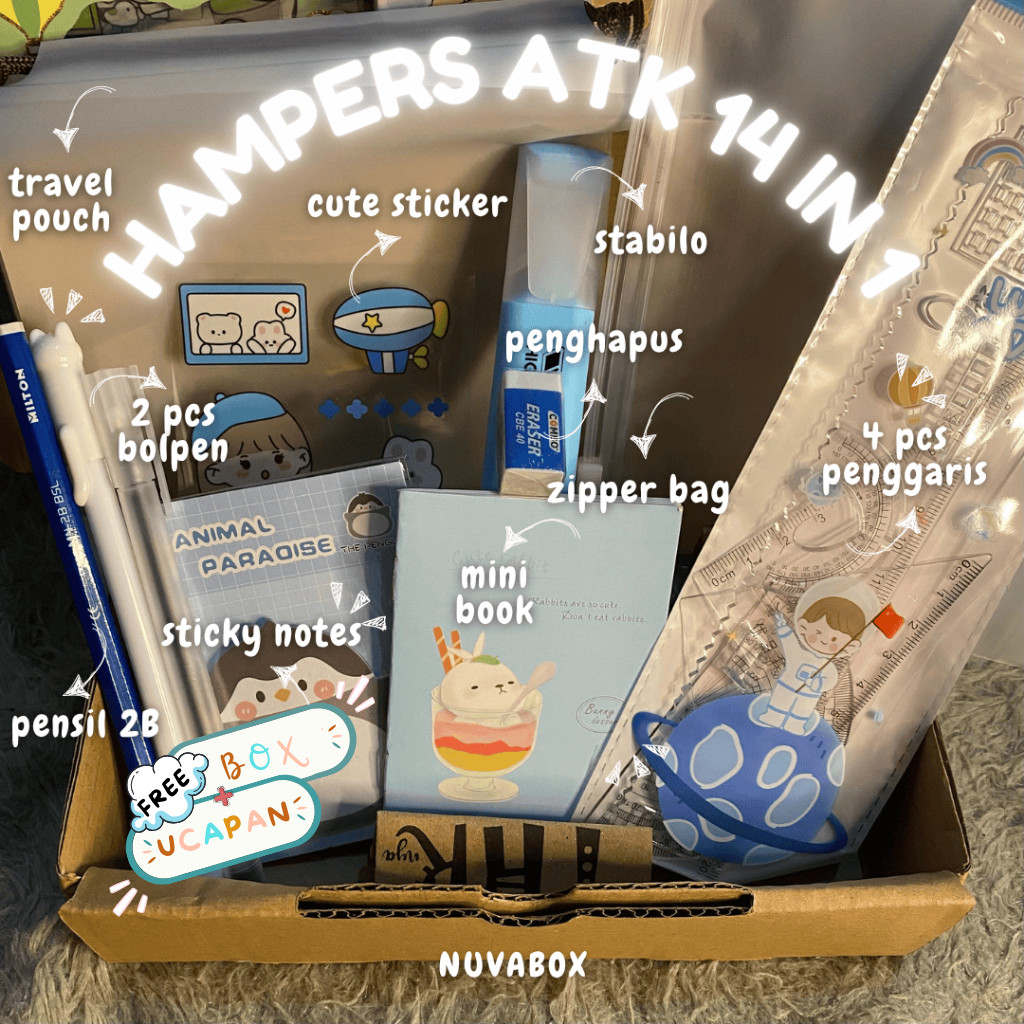 Nuvabox - COD SET ALAT TULIS 14 IN 1 LENGKAP FREE UCAPAN B+ / GIFT HADIAH HAMPERS KADO SEKOLAH / GIF