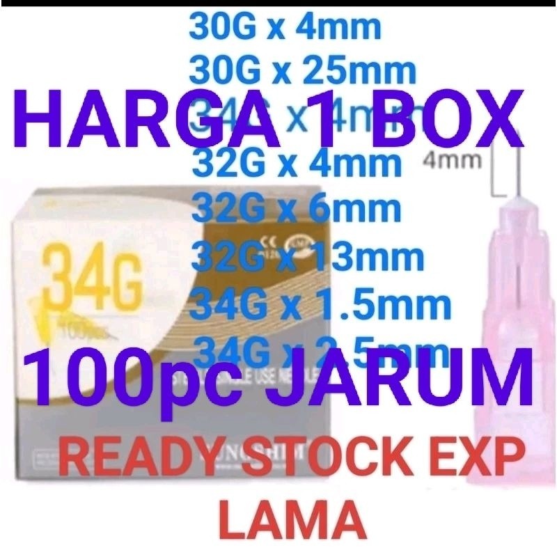1 BOX(100pc) jarum meso 32Gx4mm 30Gx4mm 34Gx4mm 32Gx13mm sungshim mesogun jarum meso skin booster ja