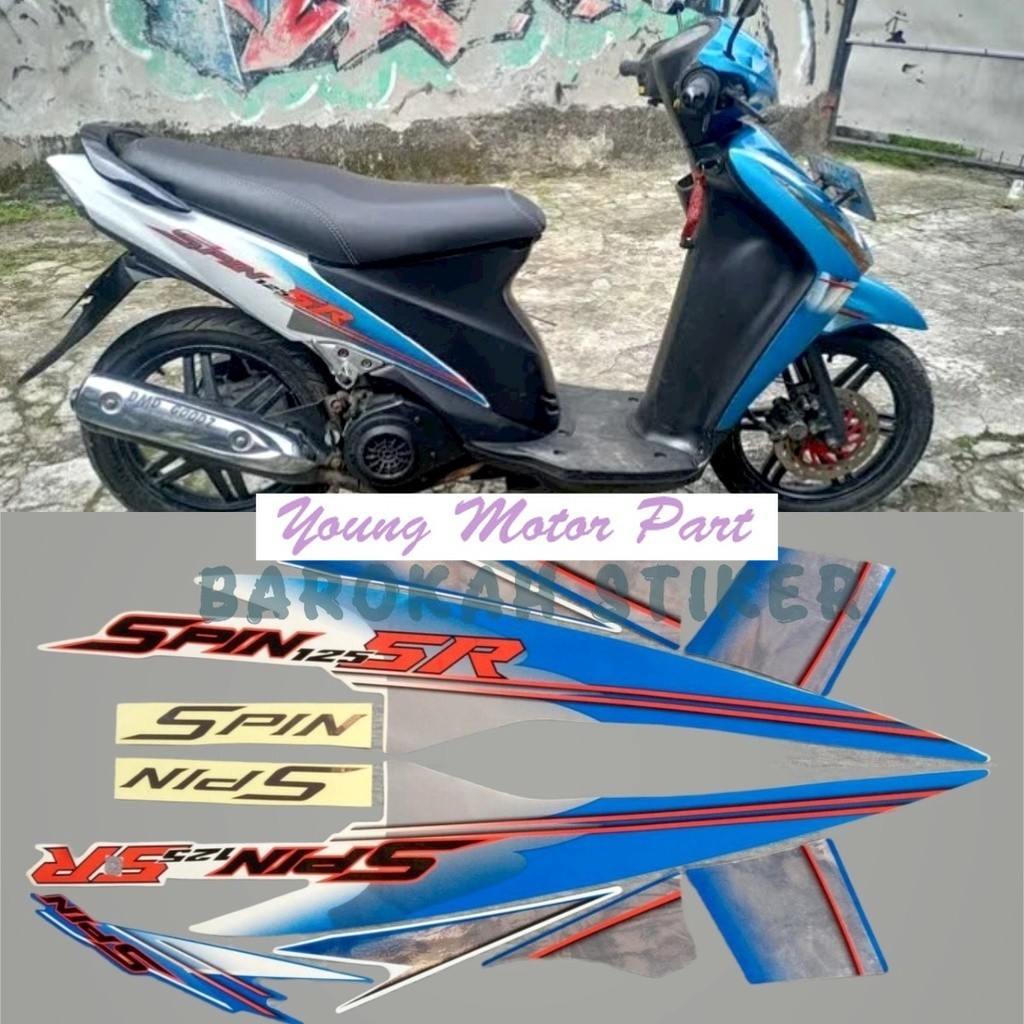 Striping stiker polet motor Suzuki spin sr 125 2007 2008 biru putih stiker motor berkualitas terbaik