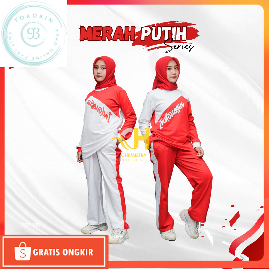 79 Tahun / Setelan Baju Olahraga Senam Wanita ONE SET SPORT MERAH PUTIH