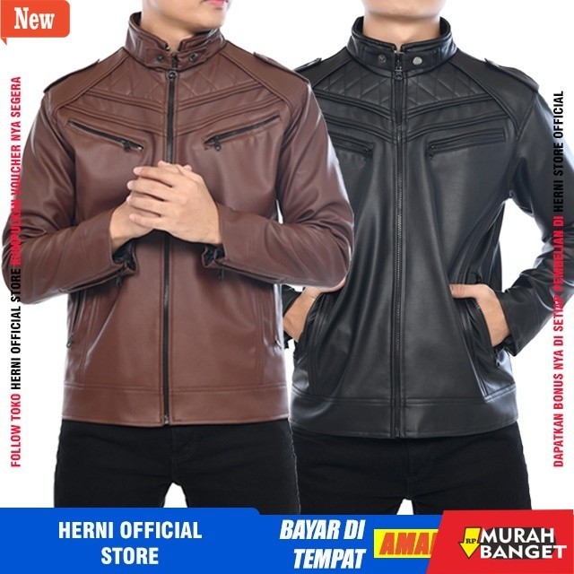 jaket kulit pria garut Jaket Kulit Sintetis Pria Faux Synthetic Leather Jacket Original 100% Black B