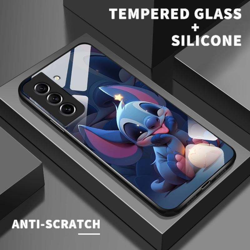 Case For Samsung S21 FE 5G S21 5G S21 Plus S21 Ultra HD Tempered Glass Hard Cute Stitch Silicone Cas