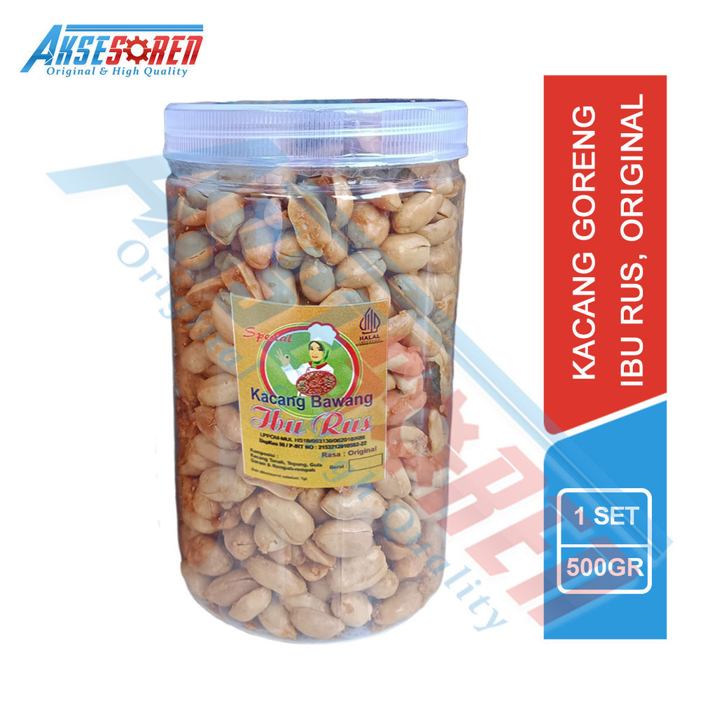 

Aksesoren Kacang Bawang Ibu Rus [Original/500gr] / Kue Kering Kacang Goreng Cemilan Gurih Asin Toples Plastik Tabung Bening Bulat 500 Gram