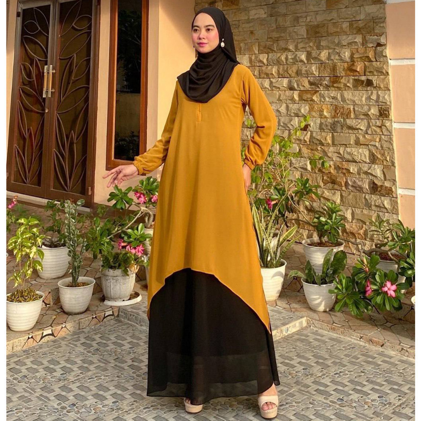 PRILLY BUSANA - Noora Gamis Malaysia Kombinasi - Dress Ceruty - Kurung Malay - Seragaman