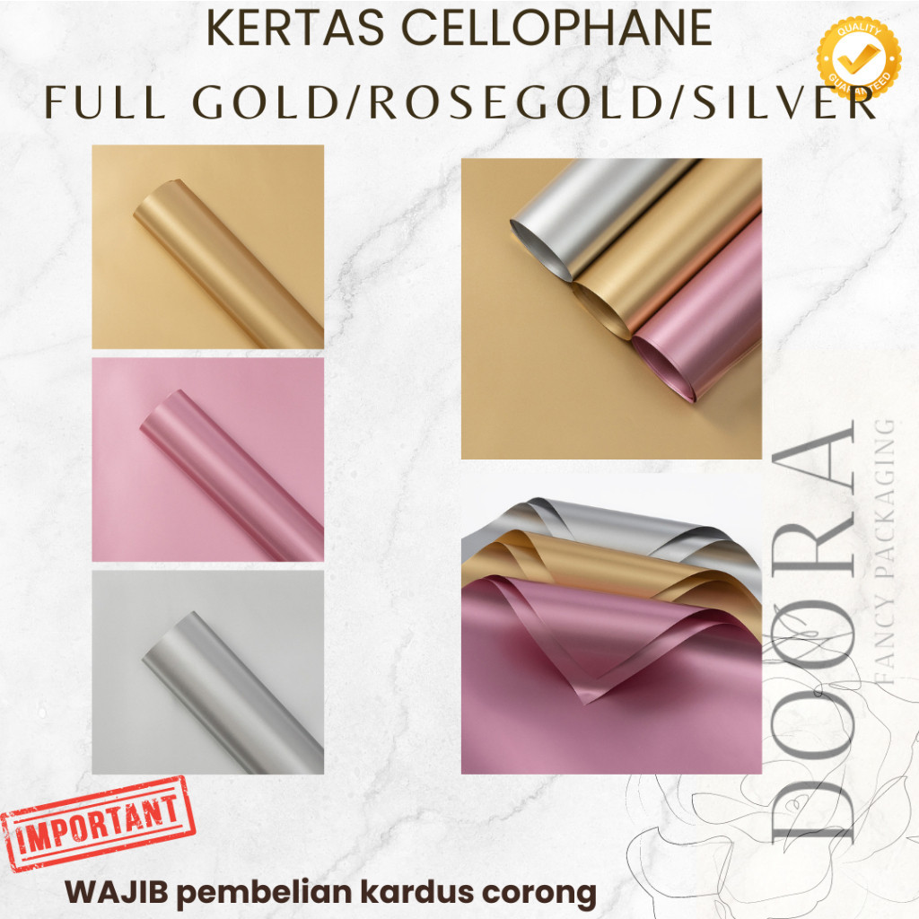 

Kertas Cellophane Buket Bunga Full Gold / Rosegold / Silver