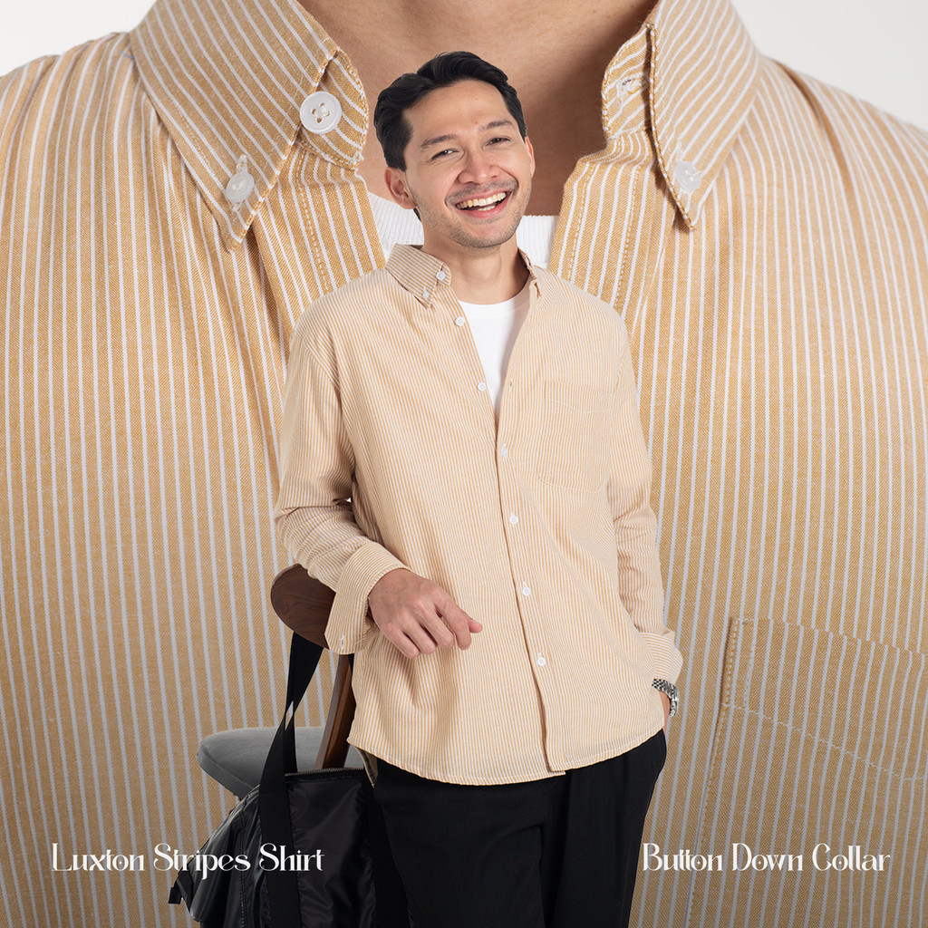 Kemeja Garis Pria WOODCUTTER Basic Luxton Stripes - Mustard Yellow Lengan Panjang