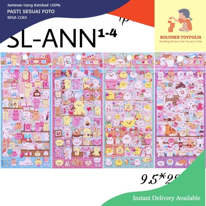 

Sticker Animal Character Book Cake Flower Coffee Shop Stiker Timbul 3D