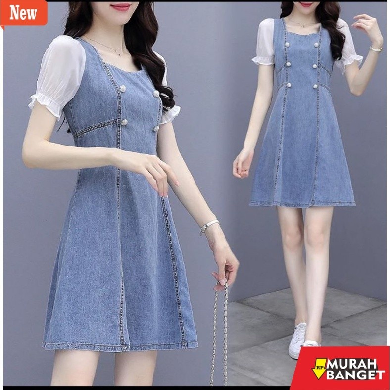 dress wanita kekinian DRESS JEANS WANITA KOMBINASI SIFON