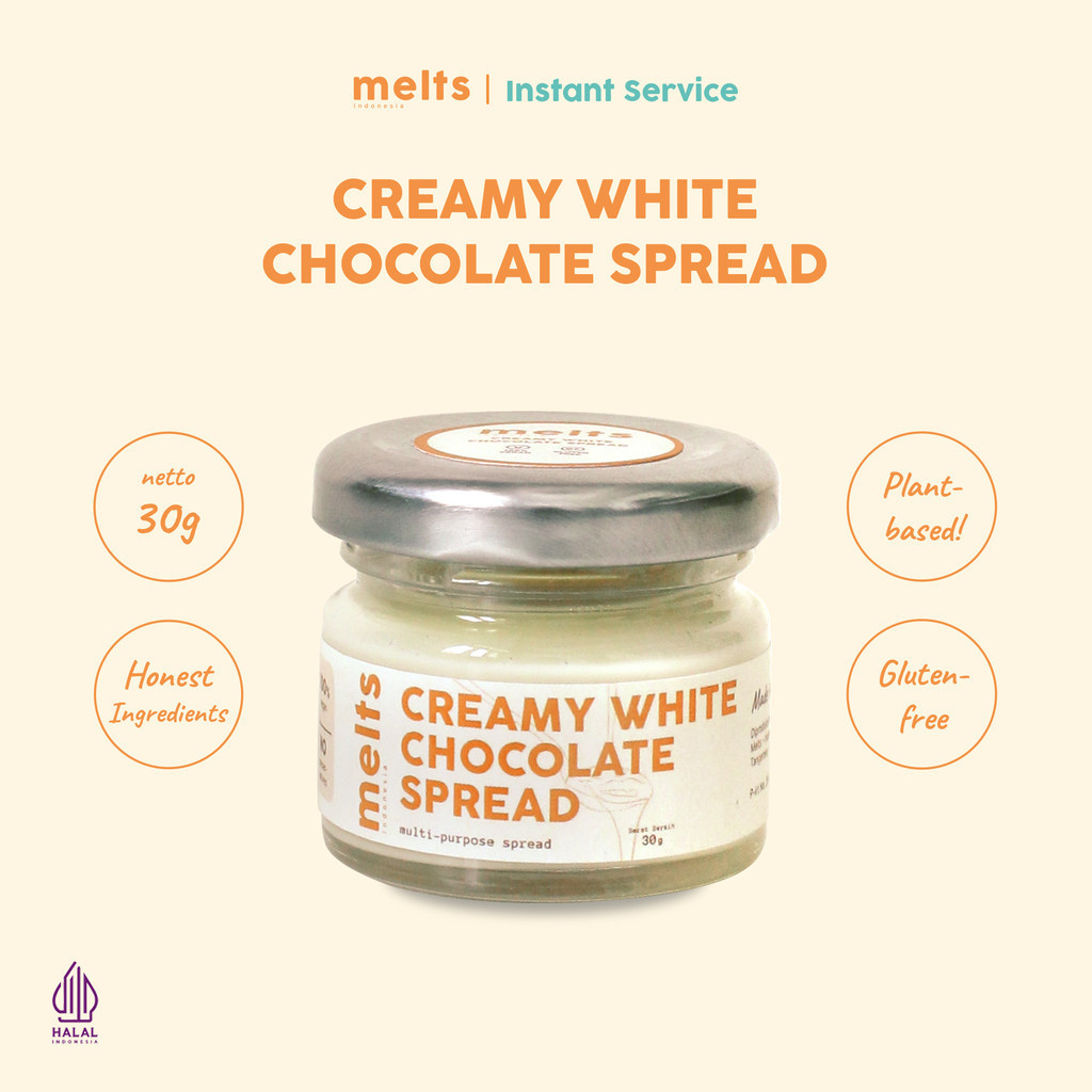 

Instant Service - Melts Creamy White Chocolate Spread | Selai Coklat Plant Based Vegan untuk Roti Bahan Kue Baking Pastry Topping