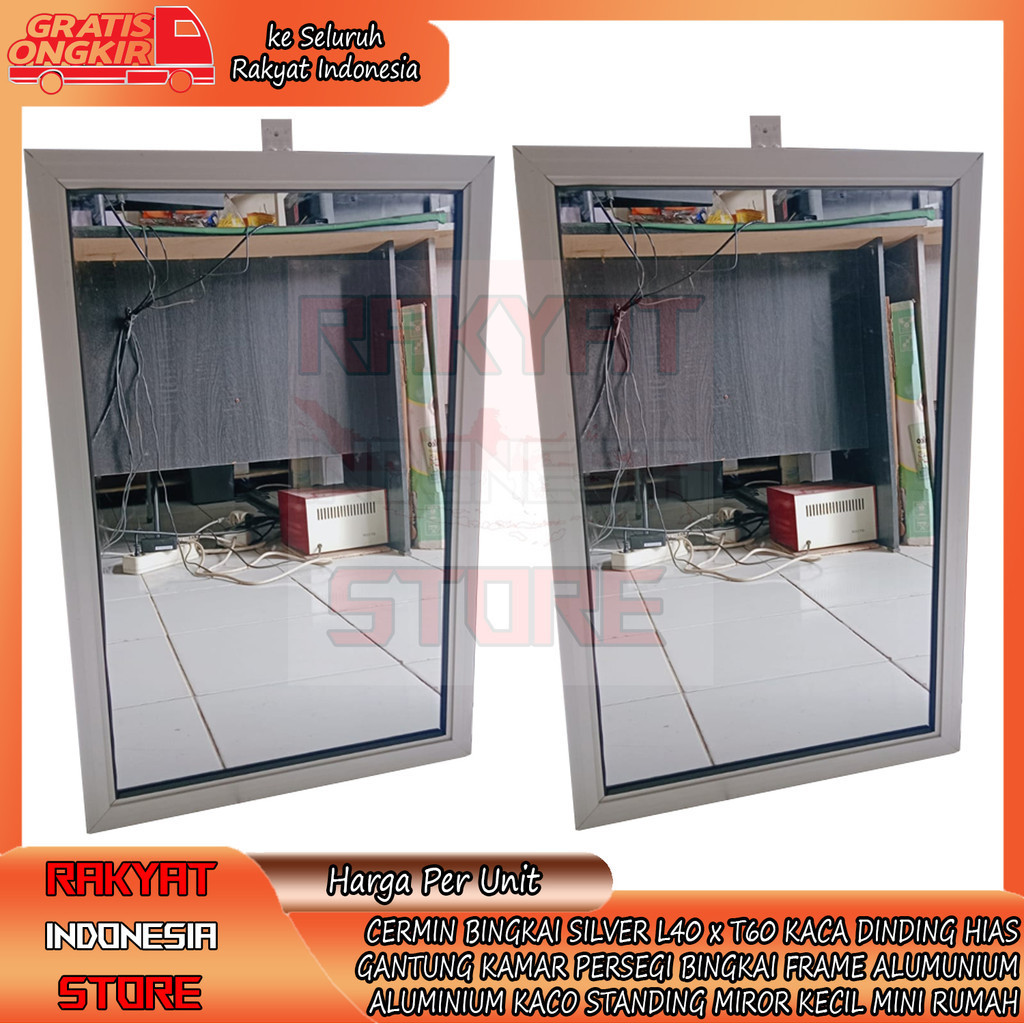 Kaca Cermin Bingkai Silver L40 X T60 Dinding Hias Gantung Tembok Kamar Persegi Frame Lis List Alumun