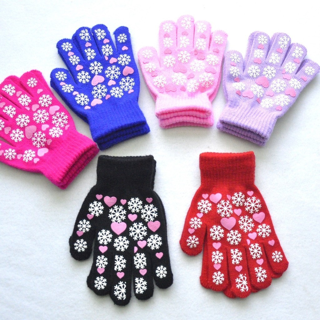 

6-11Y Children Warm Gloves Winter New Students Kids Snowflake Love Print Knitted Mittens Outdoor Knitting Cycling Skiing Gloves