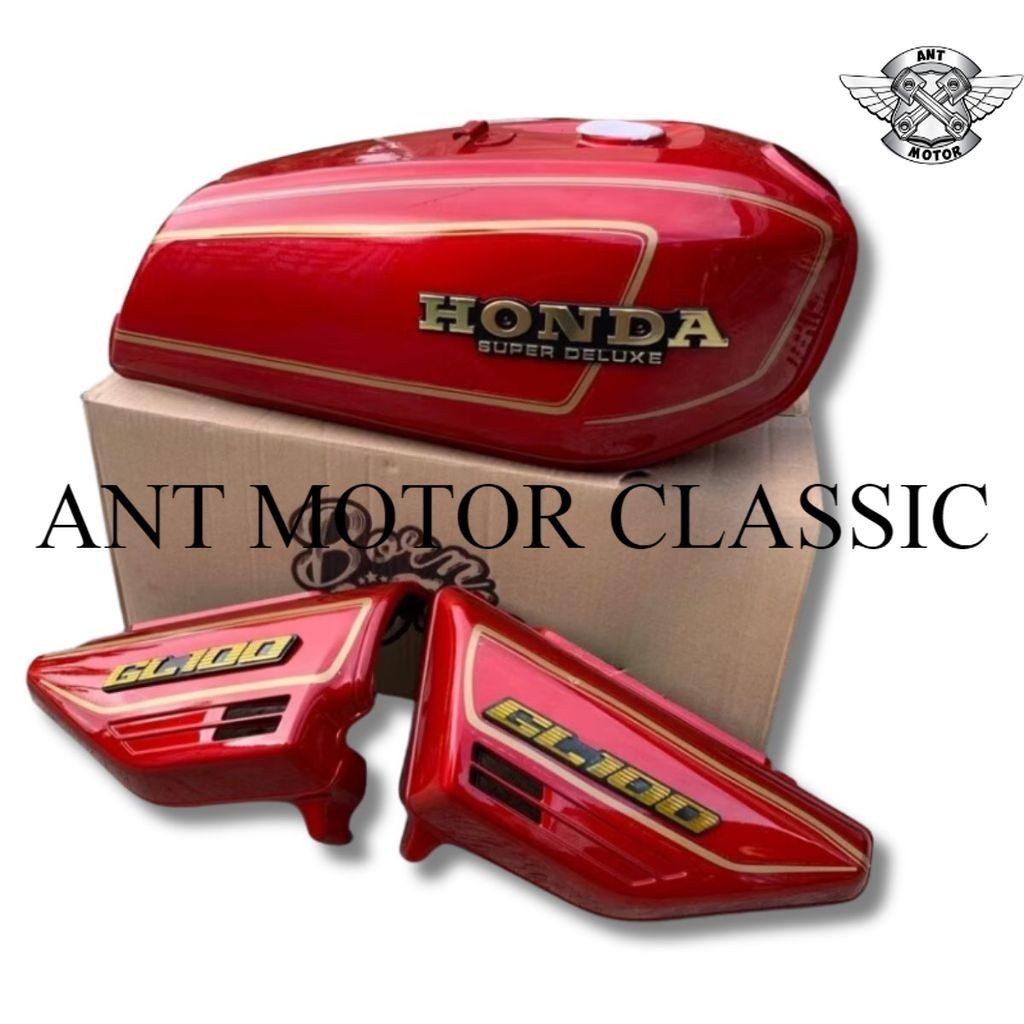 Tangki gl 100 pres pabrik warna merah maron set bok aki set striping emblem gl 100 import  Mirip Ori