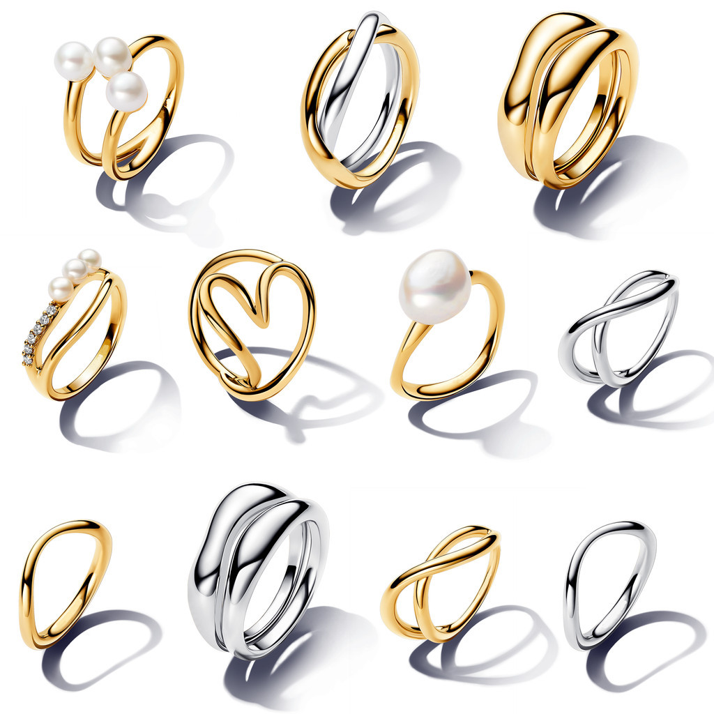 2024 New Release Women's 925 Silver Pearl Open Rings Heart Wedding Irregular Ring Pandora Original C