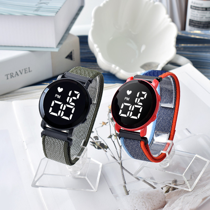J203 Jam Tangan Kanvas Jam Tangan LED Jam bulat Digital Watch Strap Kanvas