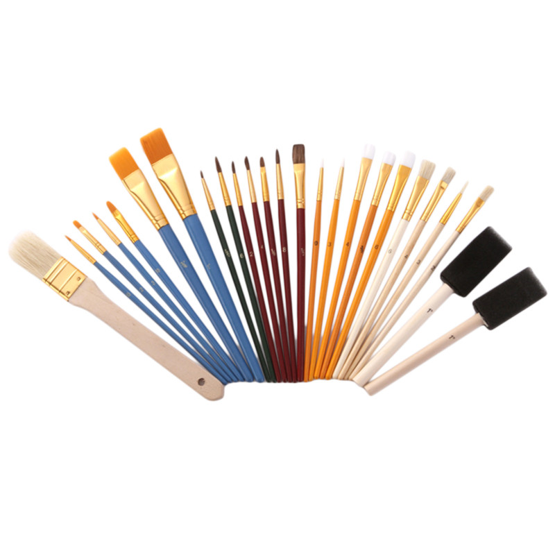 

25Pcs Nylon Hair Wooden Handle Watercolor Paint Brush Pen Set DIY Oil Acrylic Painting Art Paint Brushes Draw Supplies