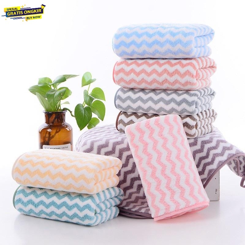 HANDUK MANDI TOWEL ZIGZAG SALUR DEWASA MICROFIBER SUPER LEMBUT 70X140
