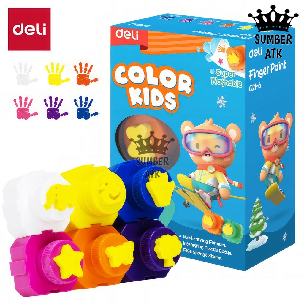 

Finger Paint Super Washable Color Kids / Cat Jari Tangan Deli 20ml x 6 Warna C21-6