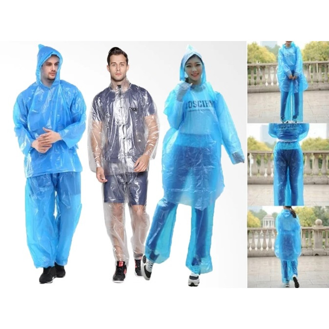Jas Hujan Setelan (Jaket + Celana) Plastik HDPE PUTIH BENING TRANSPARAN