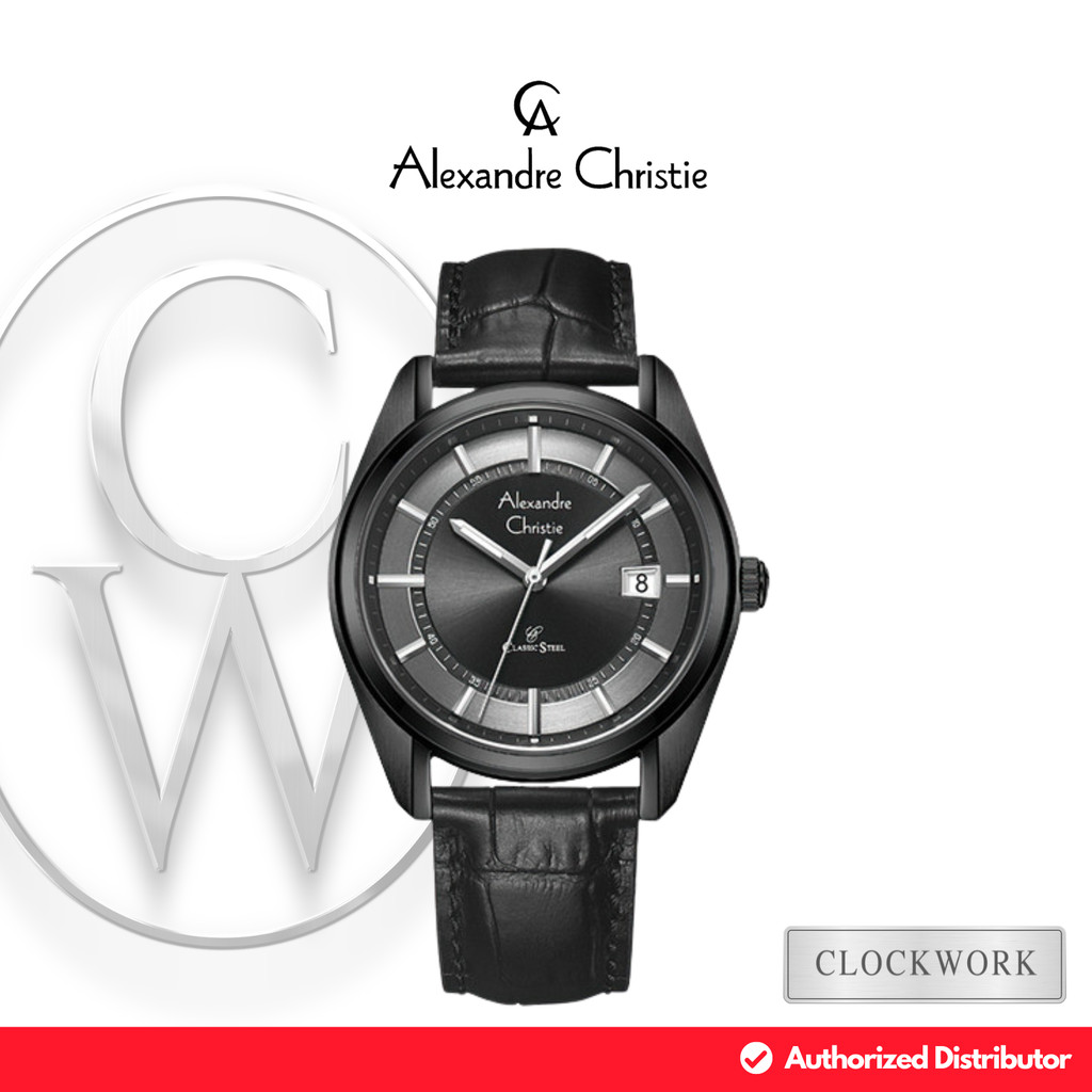 Jam Tangan Pria Alexandre Christie Classic Steel AC 8695 MDLIPDG Kulit Minimalis Simple Hitam