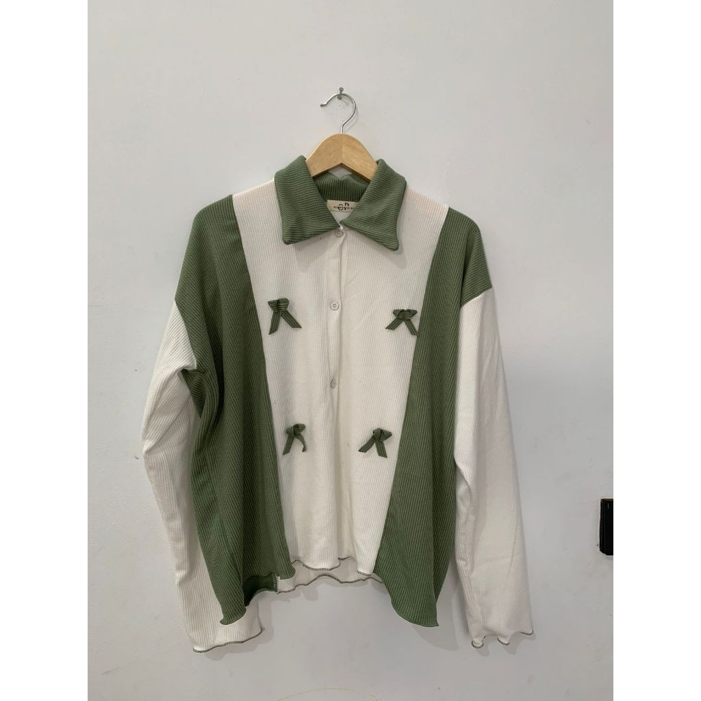 W & K - ZRX CARDIGAN PITA RIBBON WANITA WINA / YUAN CARDIGAN PITA COMBI / Kekinian Outfit Blouse Car