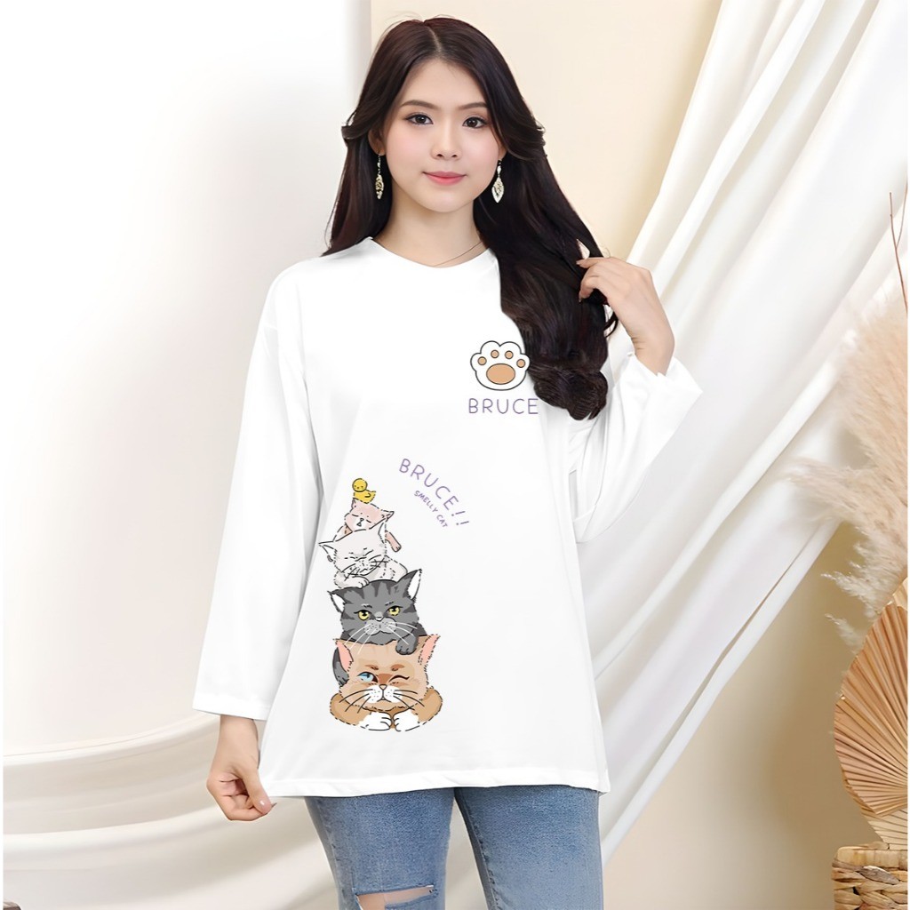 Kaos Oversize Wanita Panjang/Kaos Distro Wanita Lengan Panjang/Kaos Streetwear Oversize Panjang