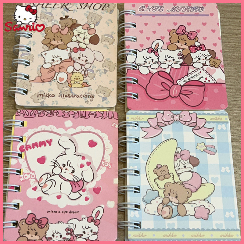

4pcs Sanrio Notebook Kawaii Mikko Portable A7 Coil Account Book Cartoon Pocket Notepad Student Stationery Wholesale Gifts
