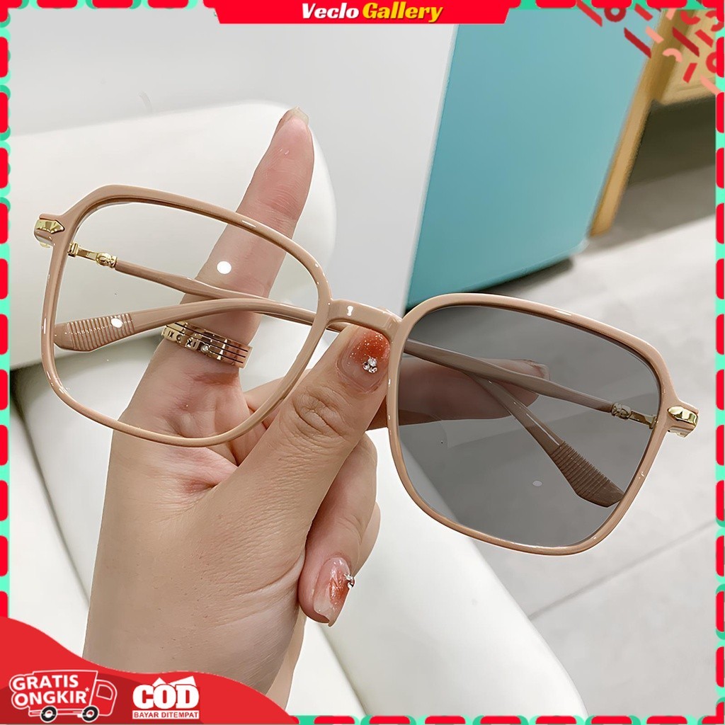 Kacamata Wanita Pria Lensa Photocromic Style Korea Bingkai Retro Petak Eyeglasses Fashion Wanita