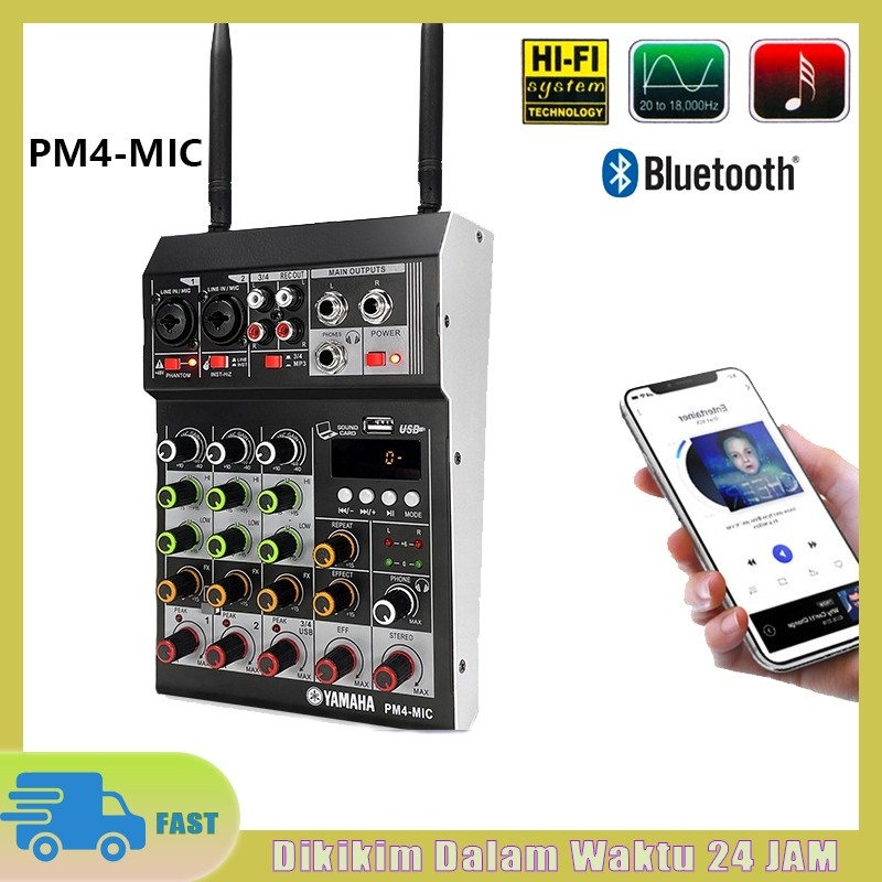 PROMO Mixer audio 4 channel PM4 MINI Mixer Audio USB/ Electro Bluetooth 4 Channel mendukung penyetel