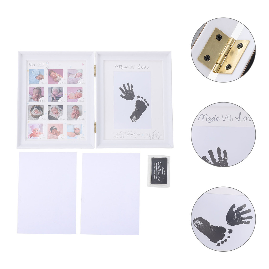 

Newborn Handprint Picture Frame Ink Pad Photo Set Table Baby Footprint Kit Adornment My first year